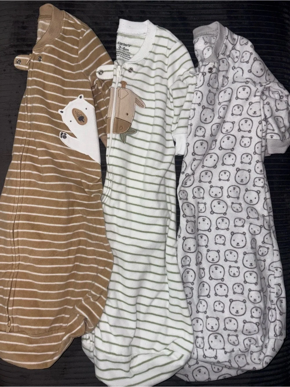 Carter's Baby Sleep Sacks - Brown, White with Green Stripes, Gray Bear Print